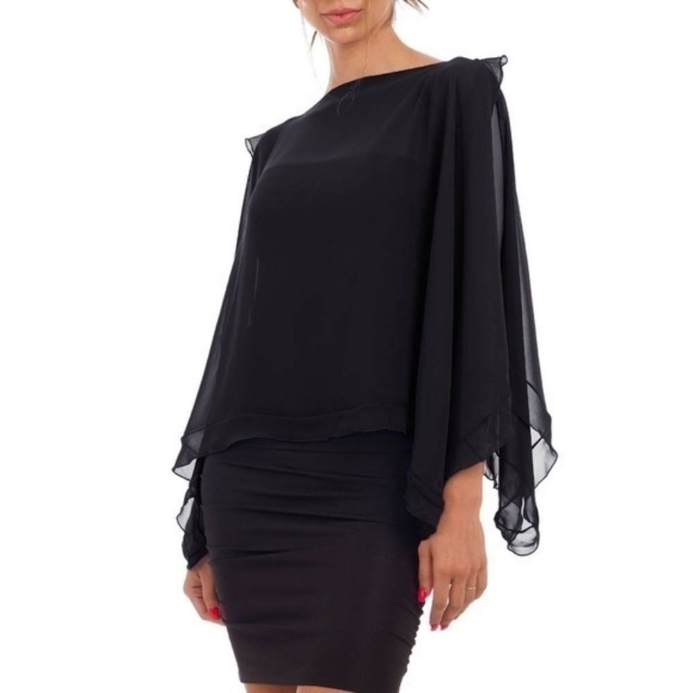 Sara Sabella Sheer Black wedding Capelet Evening Cape Gothic Loose blouse OS NEW
